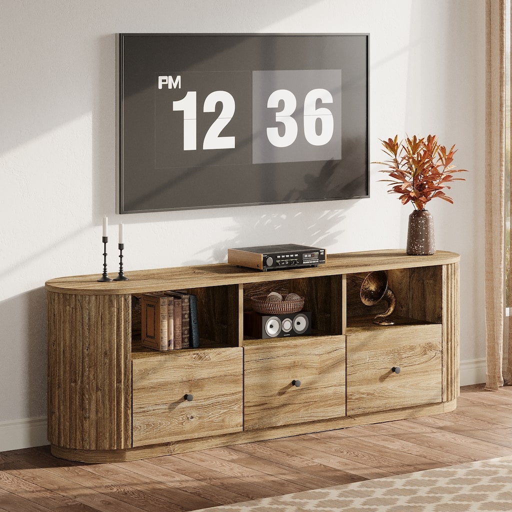 70.9" TV Stand for TVs up to 80", Curved Media Console with 3 Drawers