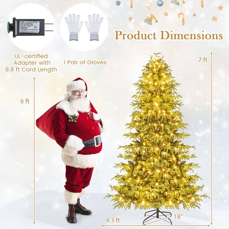 Gymax Pre-Lit Artificial Christmas Tree Hinged Full Xmas Tree w/ PVC &