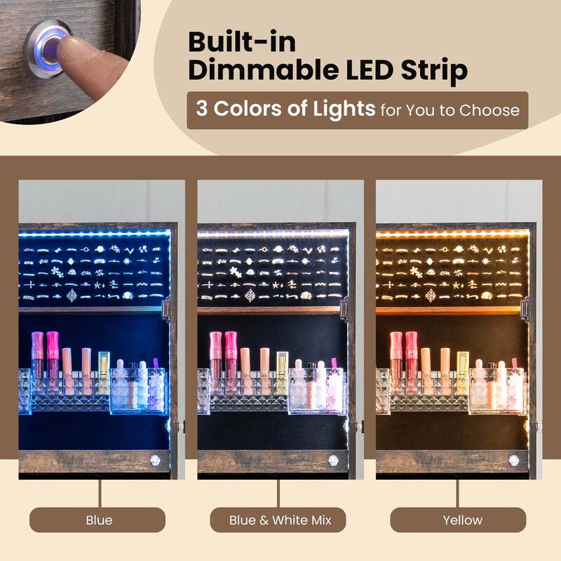 Costway LED Mirror Jewelry Cabinet Organizer Armoire Standing with - See Details