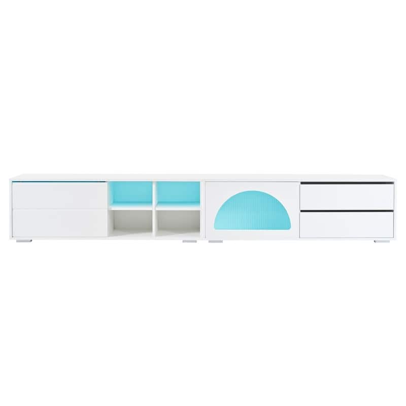 94.4" Modern TV Stand with LED Lights, Fluted Glass Doors & Drawers - Media Console for TVs Up to 100 inches