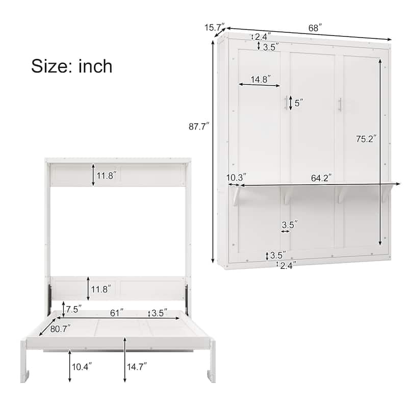 Dual Piston System Murphy Bed Foldable Bed with Side Cabinet