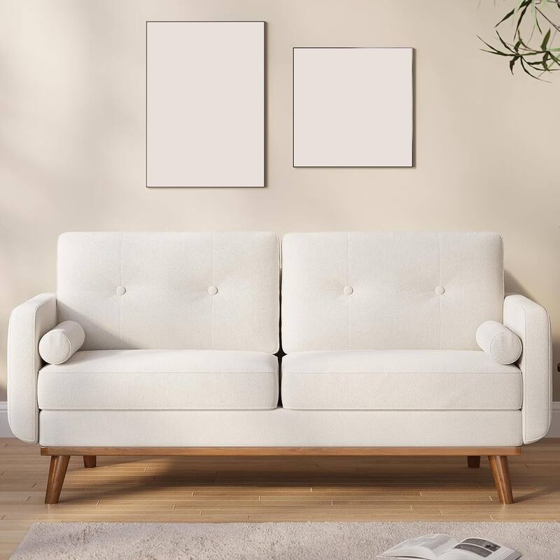 2 Seater Teddy Fleece Boucle Upholstered Sofa Loveseat Couch for Home - Beige