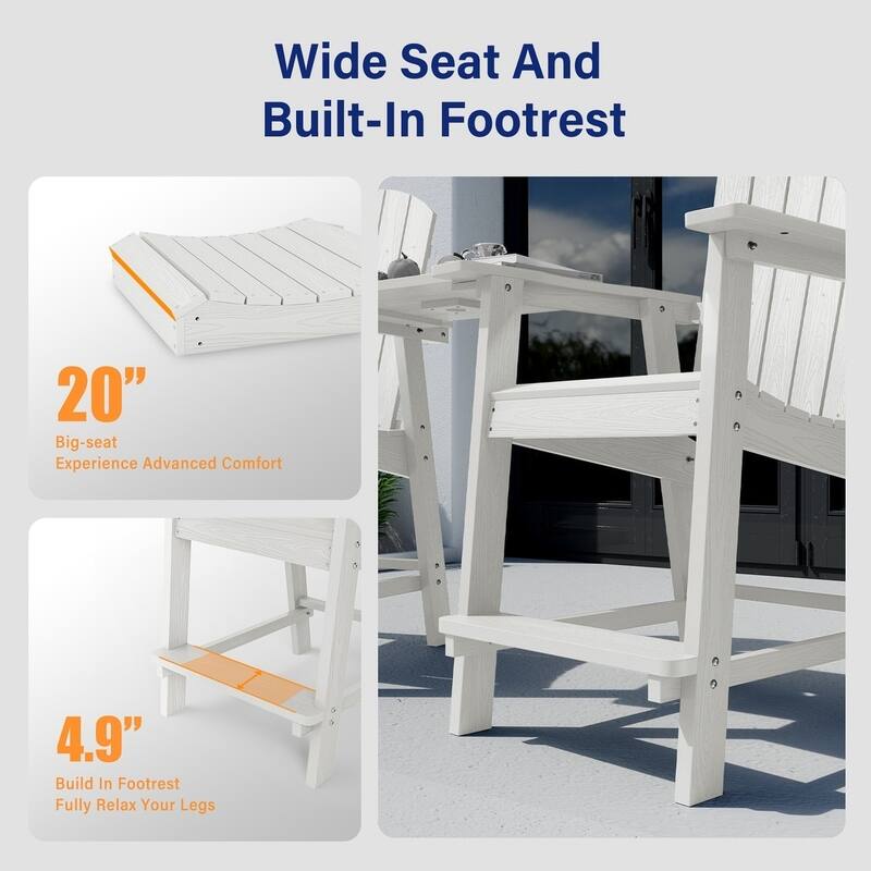 WINSOON Tall Adirondack Chair Piece of 3, Balcony Chair with Connecting Table