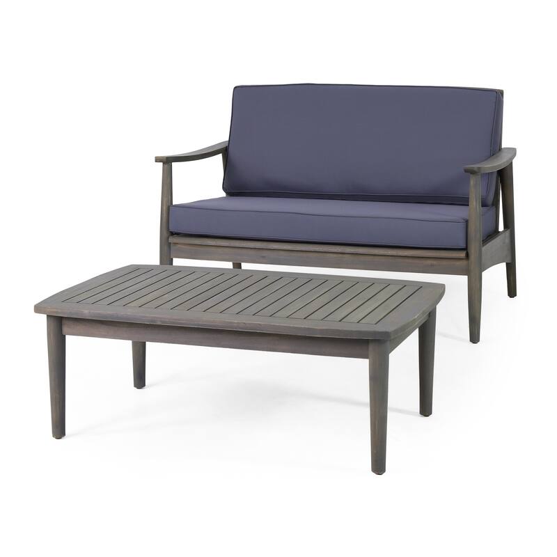 Willowbrook Outdoor Acacia Loveseat and Coffee Table by Christopher Knight Home