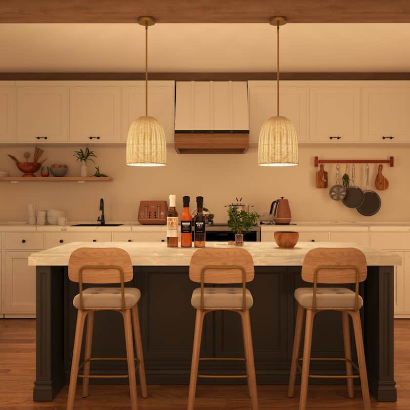 Acroma 1-light Farmhouse Rattan Kitchen Island Pendant