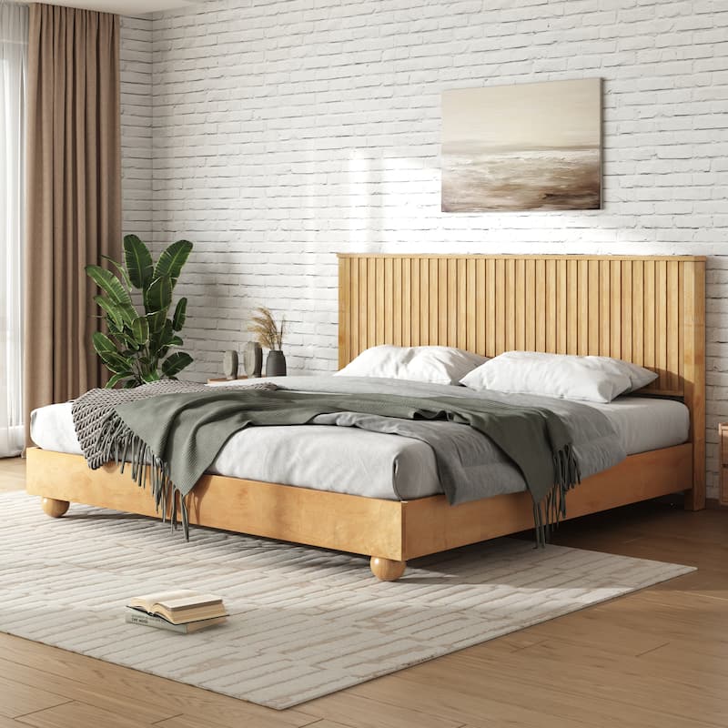 Christopher Knight Home - Anna Natural Wood Bed Frame With Reeded Headboard - Natural - Queen