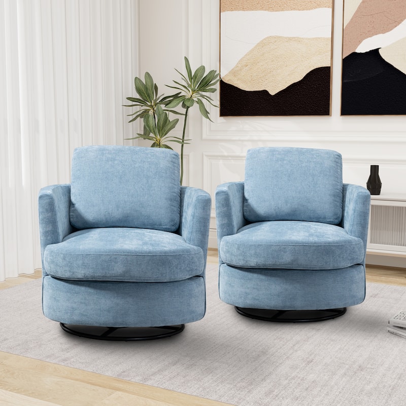 Modern Upholstered Swivel Barrel Chair(Set Of 2)