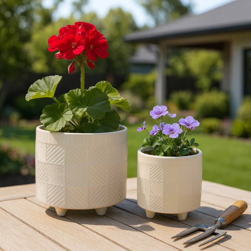 Ceramic Textured Footed Planters Set of 2 - 6" - 8"