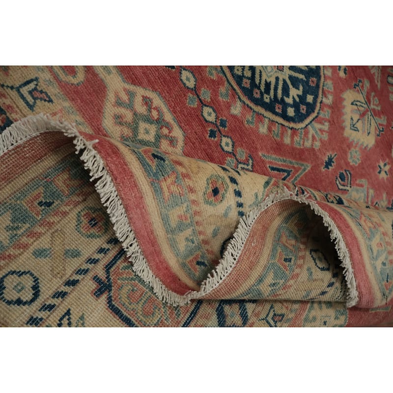 Hand Knotted Oriental 100% Wool Carpet Traditional Geometric Pink Kazak Area Rug - 11' 10'' X 8' 9''