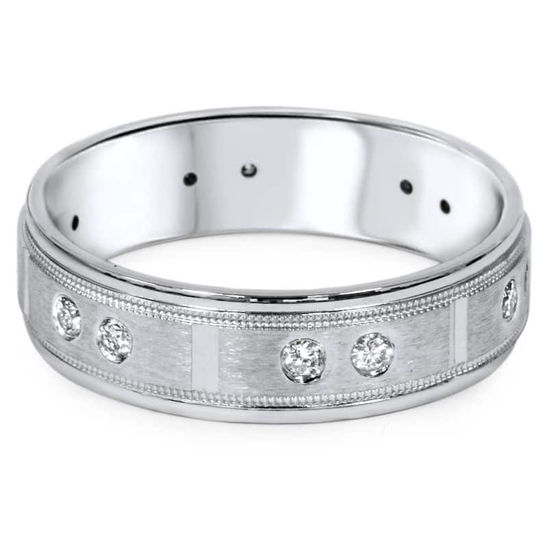 1/4ct Mens Diamond 6mm Wedding Ring White Gold
