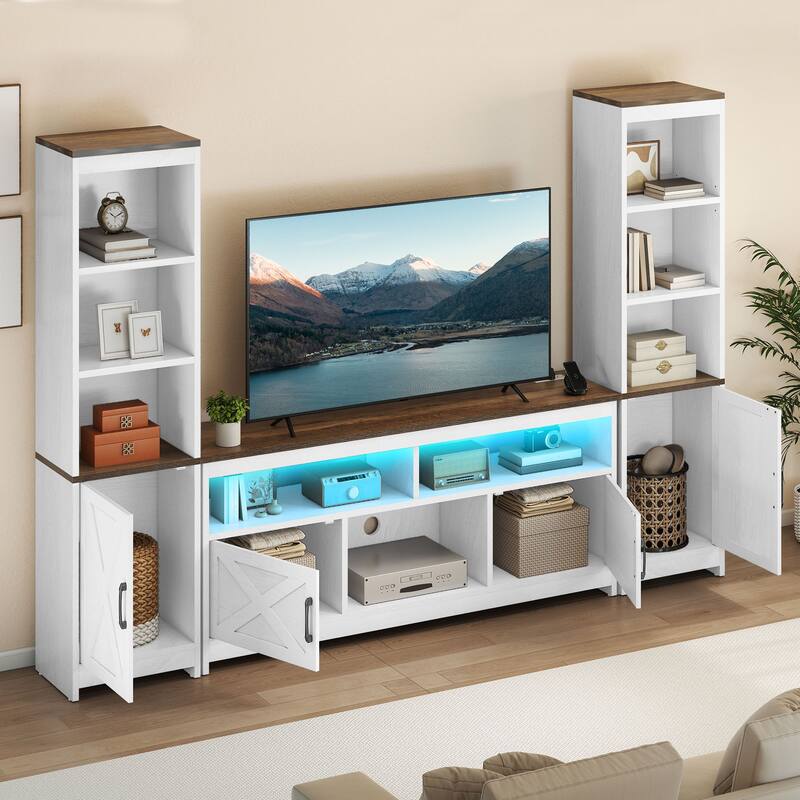 Moasis Farmhouse TV Stand with LED Lights & Power Hub