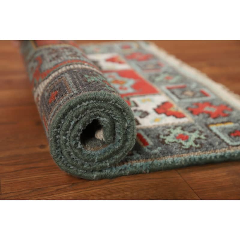 Hand Knotted Oriental 100% Wool Carpet Traditional Geometric Red Viss Area Rug - 3' 0'' X 2' 0''