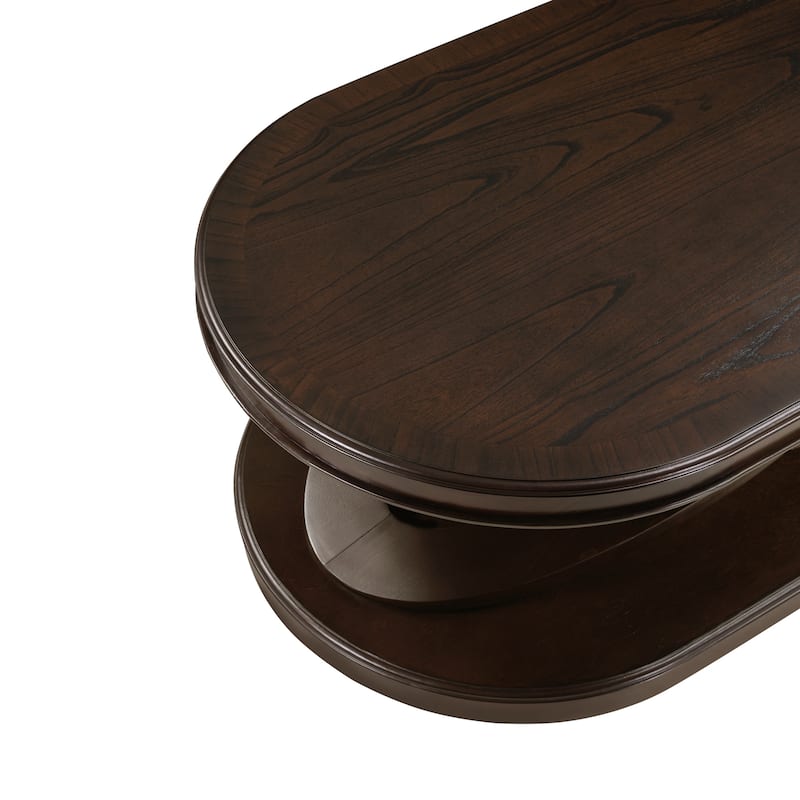 Wood Oval Coffee Table with X-Shaped Base, Cocktail Table with Open Storage, Sofa Center Table with Rounded Corners