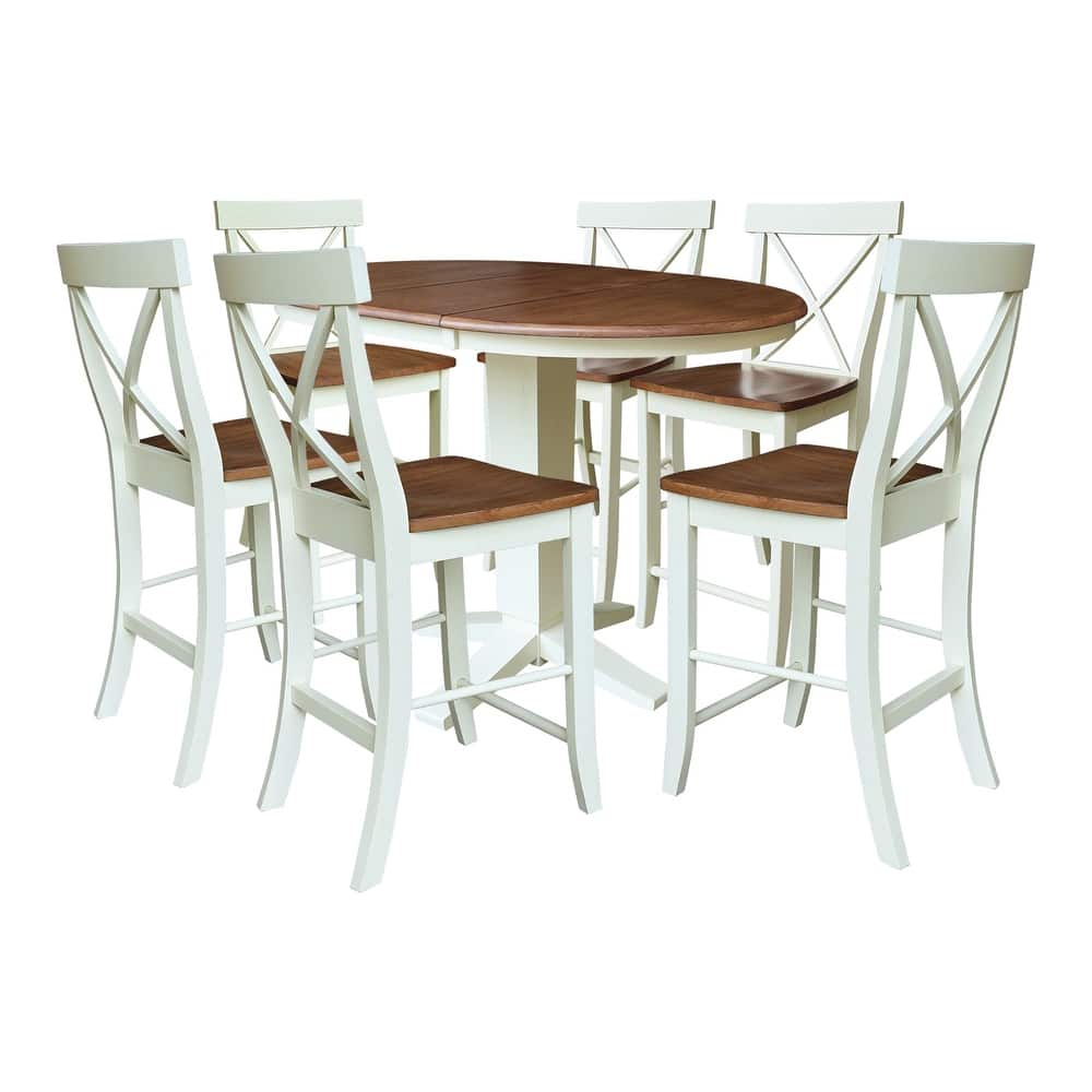 36 in Round Counter Height Extension Dining Table with 12 in Leaf and Stools