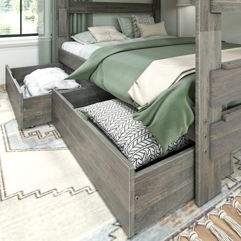 Max and Lily Farmhouse Queen over Queen Bunk Bed with Storage Drawers