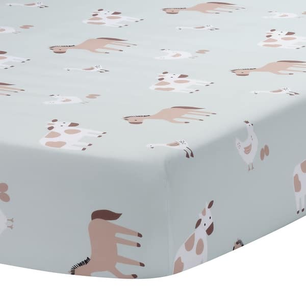 slide 2 of 5, Bedtime Originals Farmyard Friends Sage Green Baby Nursery Fitted Crib Sheet