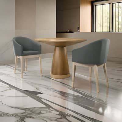 Yuvi 3 Piece Dining Table and Chair Set, Round, Barrel Chair, Brown, Gray