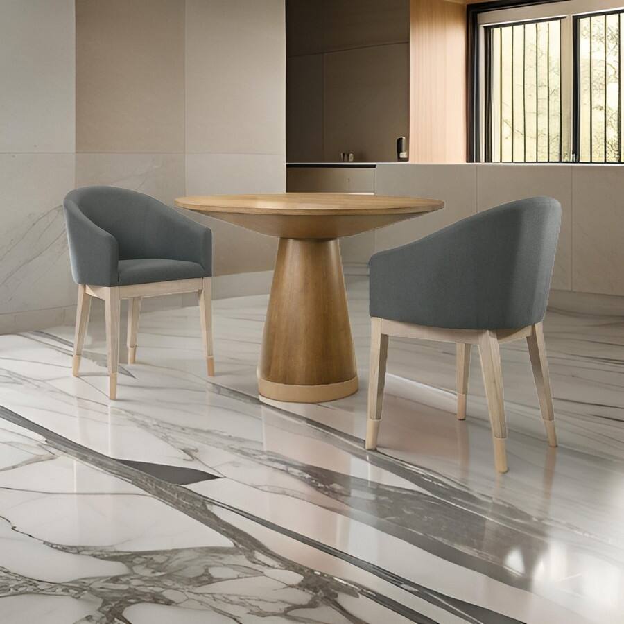 Yuvi 3 Piece Dining Table and Chair Set, Round, Barrel Chair, Brown, Gray