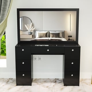 Vanity Set with Lighted Mirror and Cushioned Stool, Storage Shelves and 2  Drawers - Bed Bath & Beyond - 31673670