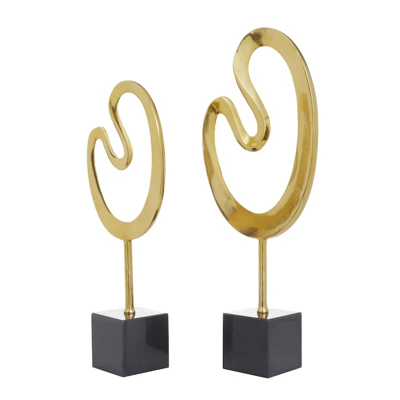 Marble Abstract Sculpture with Black Base - Set of 2 Gold - CosmoLiving by Cosmopolitan