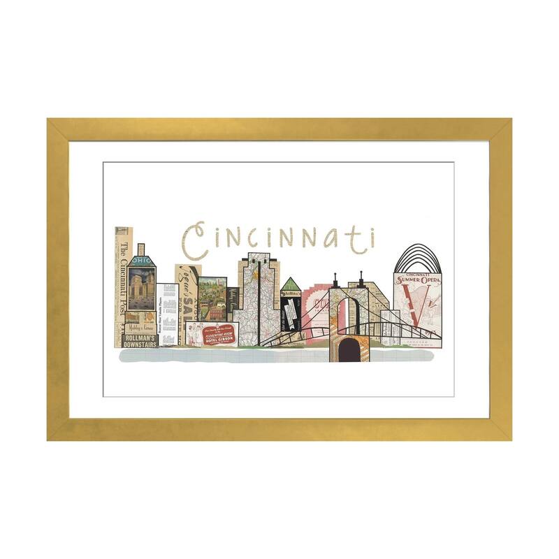 iCanvas "Cincinnati Horizontal Skyline" by Paper Cutz - Gold - 16x24x1