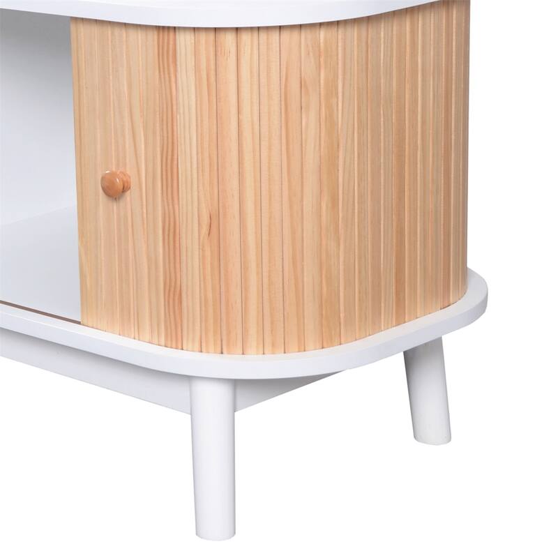 Rattan TV Stand, Entertainment Center with Solid Wood Legs