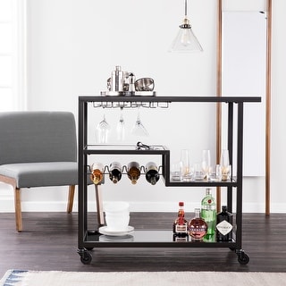 SEI Furniture Holly & Martin Zephs Bar Cart – Black w/ Smoked Mirror