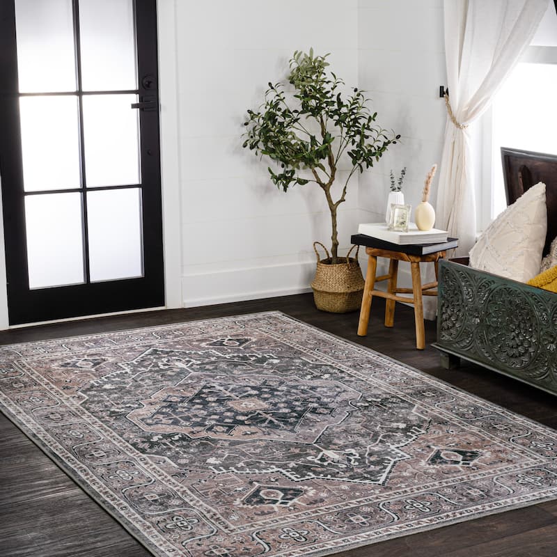 JONATHAN Y Kemer Ogee Medallion Machine Washable Area Rug