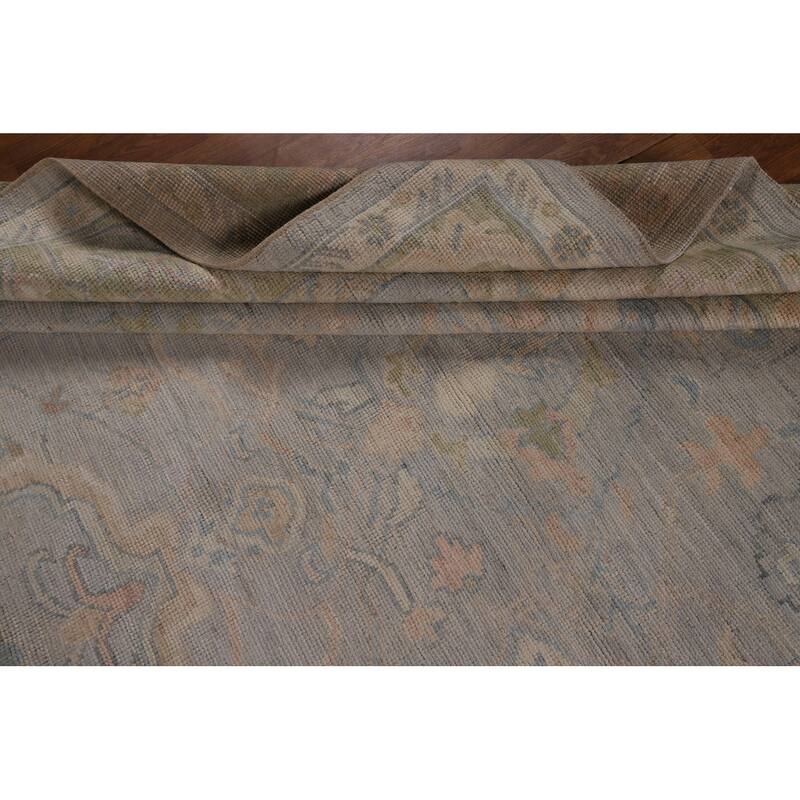 Vegetable Dye Oushak Turkish Area Rug Hand-Knotted Grey Wool Carpet - 9'5"x 12'1"