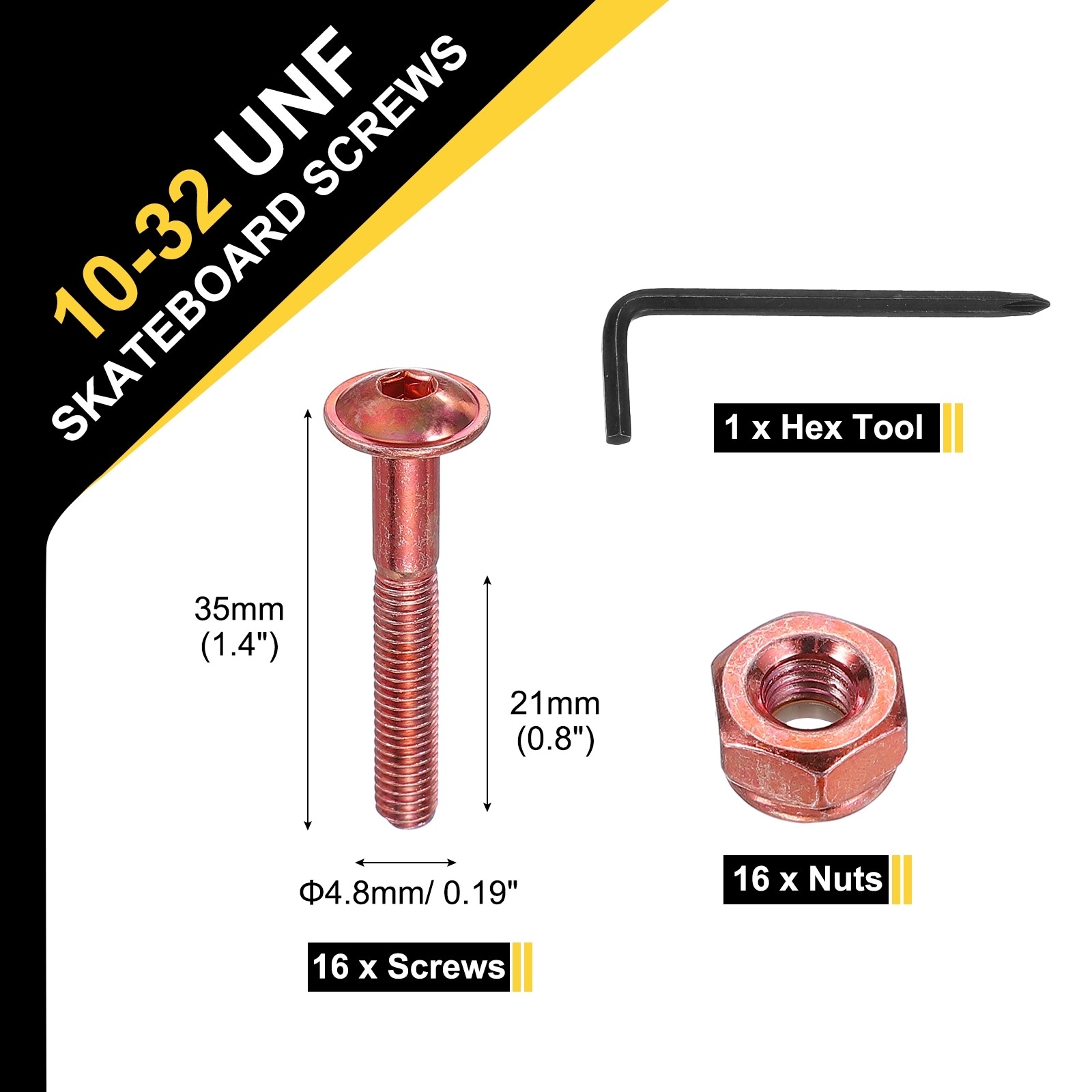 Skateboard Hardware Kit, Mounting Screw Bolts Nuts Set with Hex Key for Skateboard Cruiser