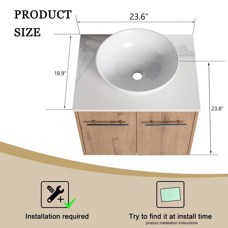 ARTCHIRLY 24"/30" Bathroom Vanity with Sink, Floating Bathroom Vanity with 2 Soft Close Doors