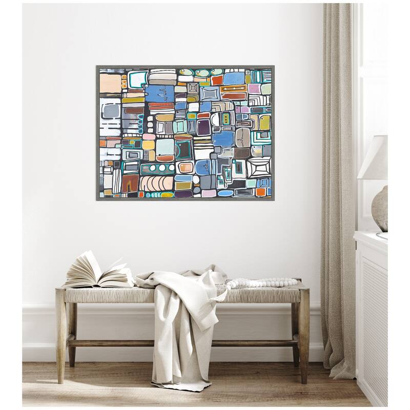 Kate and Laurel Sylvie Newsprint Horizontal Framed Canvas by Leah Nadeau