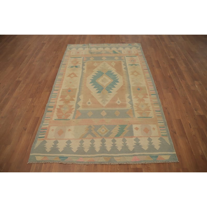 Hand Woven Oriental 100% Wool Carpet Southwestern Tribal Multi-Colored Kilim Area Rug - 6' 2'' X 3' 10''
