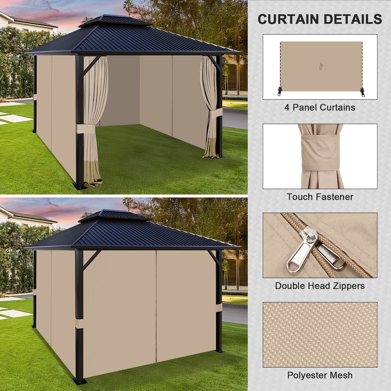 Aoodor Gazebo Curtain Replacement-Universal 4-Panel Sidewalls 10'x12', Curtain Only