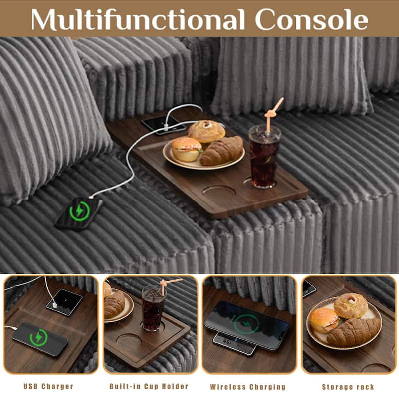 Boneless Modular Sofa with USB, Wireless Charging & Coffee Table Board