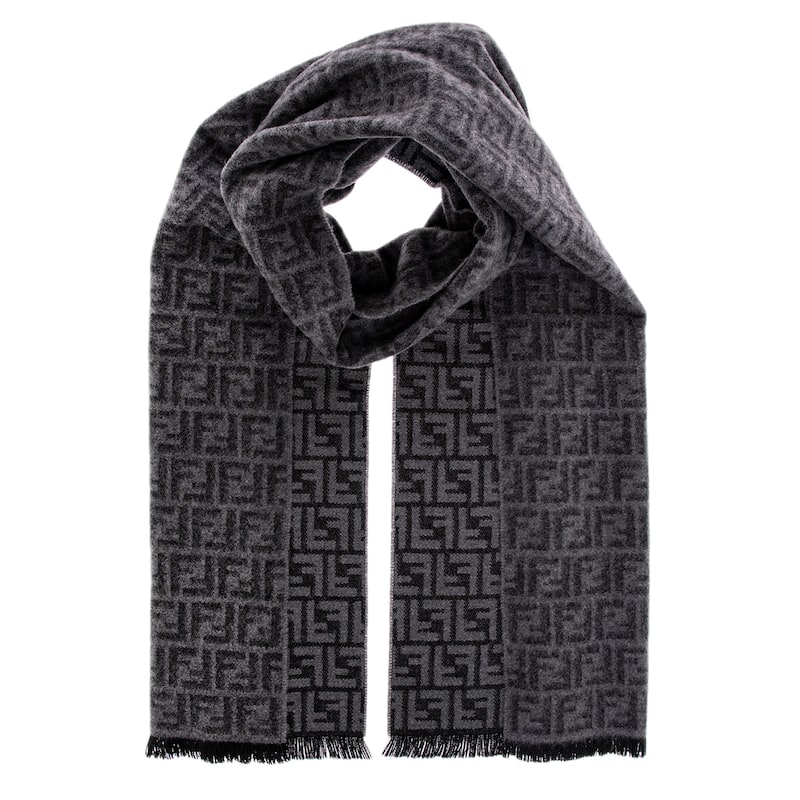 Fendi FF Scarf in Wool - Gray and Dark Gray