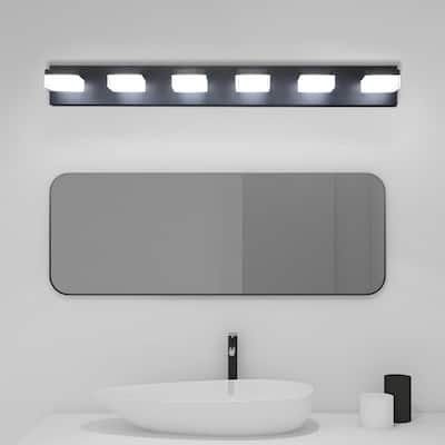 Contemporary 6-Light Black LED Vanity Fixture – Mirror Lighting for Bathrooms & Makeup Tables‌