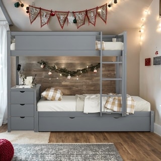 Full-over-Full Bunk Bed with Twin size Trundle,Storage and Desk,Space-Efficient Multifunctional Loft Bunk Bed with Storage