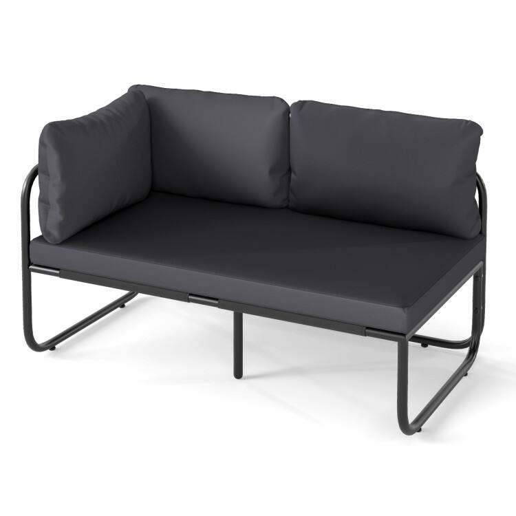 Grey-Black Metal Fabric Outdoor Loveseat with Cushions Patio Seating - 45.5" x 25.5" x 23.5"