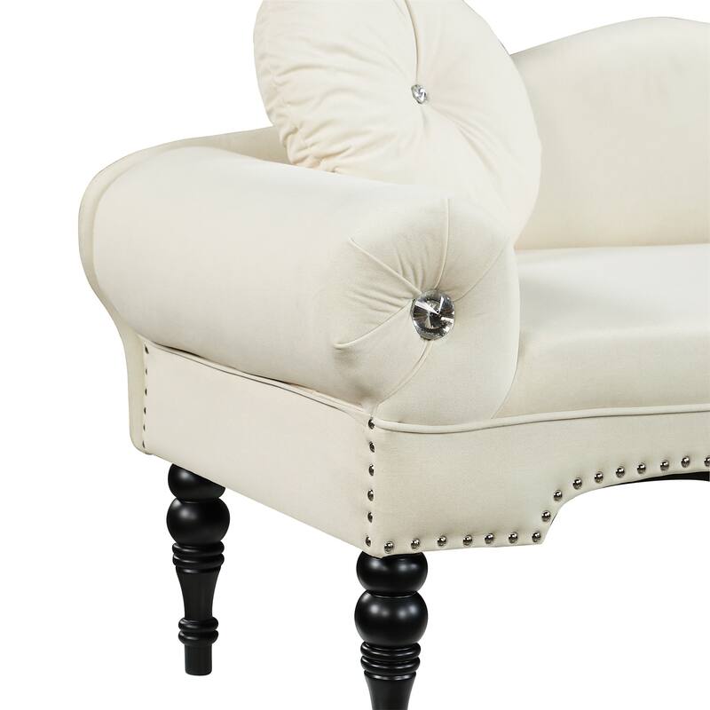 Modern Velvet Upholstered Sofa, Tufted Rolled Arm Accent Bedside Couch