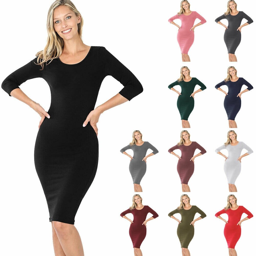 three quarter length sleeve dresses casual