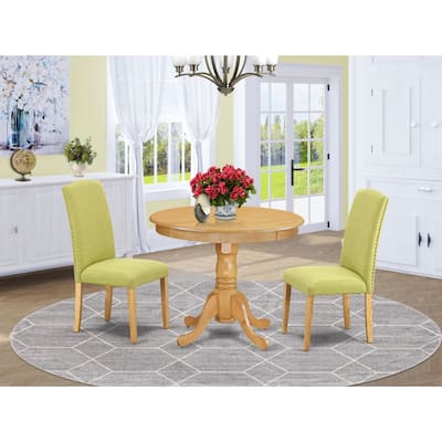 Round Dining Table Set - 36 Inch Table & 2 Chairs - Linen Fabric - Solid Wood Base