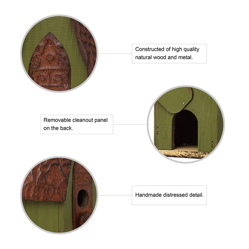 Glitzhome 13"H Retro Wooden Distressed Garden Birdhouse - 4.5"L x 4.25"W x 13.25"H
