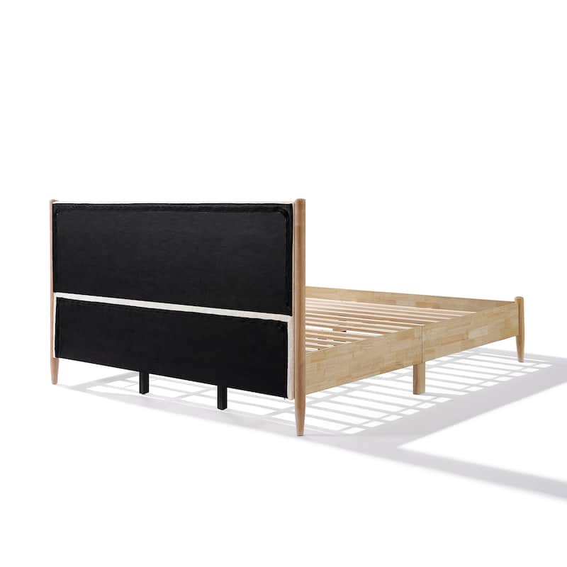 Christopher Knight Home - Elara Damare Queen Bed with Solid Rubberwood Frame, Boucle Upholstered Headboard