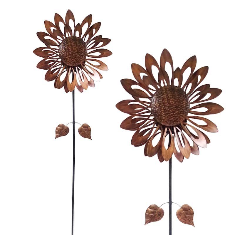 Bronze Sunflower Wind Spinner Stake