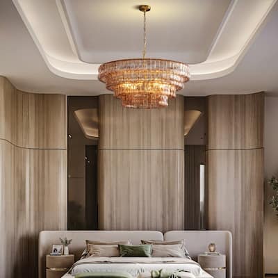 KAYLA 36 in. 6-Lights Gold Crystal Drum Chandelier