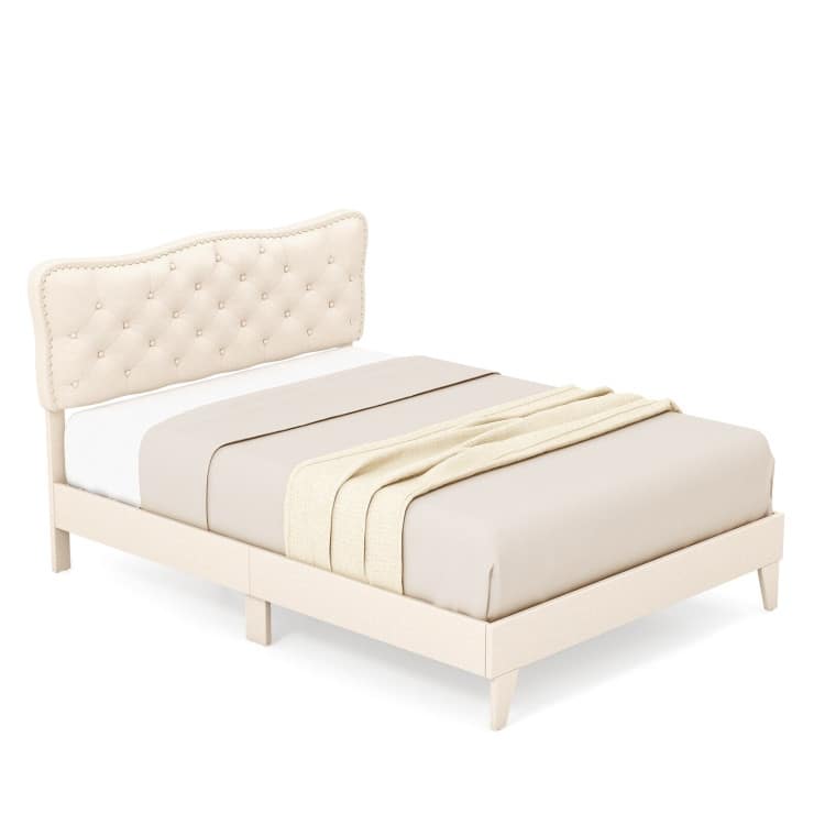 Bed Frame with Nail Headboard and Wooden Slats