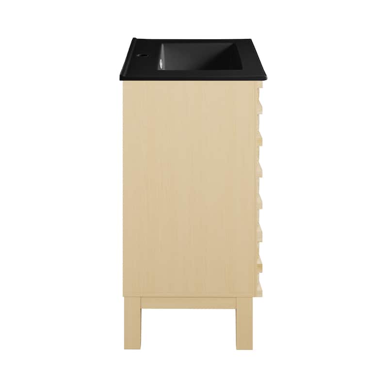 Cascade 18 In. Natural Oak Bathroom Vanity With Black Ceramic Sink Top