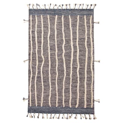 ECARPETGALLERY Hand-knotted Tangier Dark Navy Wool Rug - 5'2 x 8'1