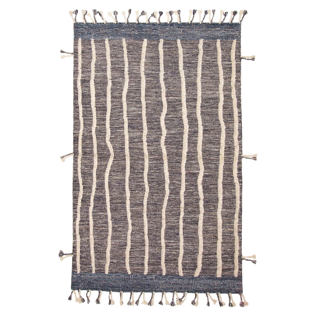 ECARPETGALLERY Hand-knotted Tangier Dark Navy Wool Rug - 5'2 x 8'1